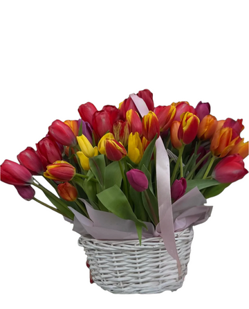 🌷 Colorful Tulip Basket – A Burst of Spring in Every Stem