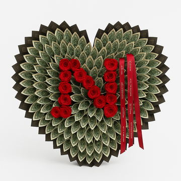 Heart-Shaped Money Fan with Rose Initial "A" Design