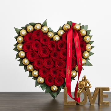 Luxury Heart Box – Red Roses & Ferrero Edition