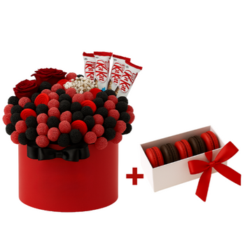 Red & Black Candy Box with Roses and KitKat Bars