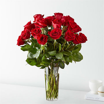 Timeless Love – 24 Long-Stem Red Roses in Glass Vase